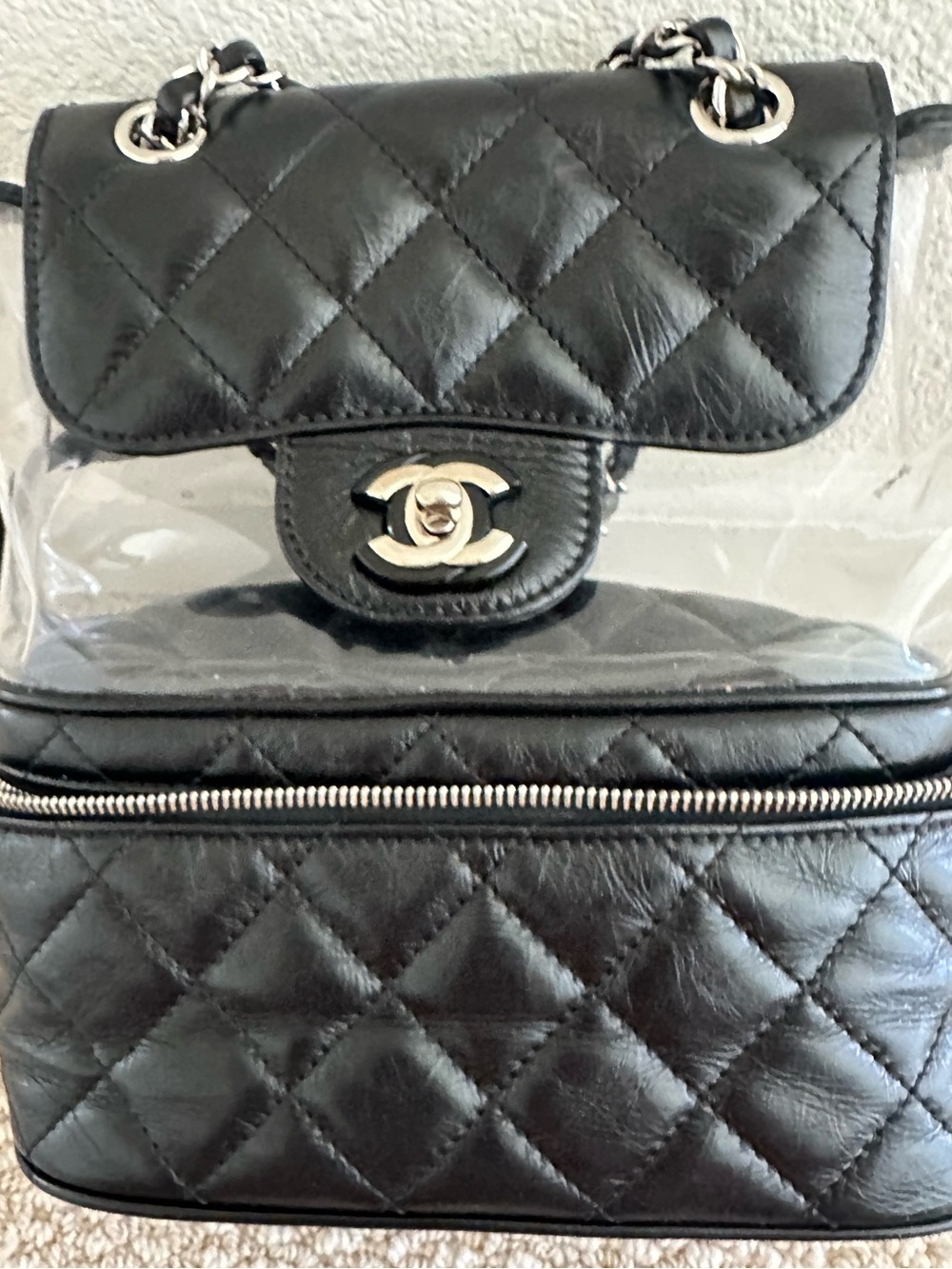 CHANEL Leather backpack & Clear PVC